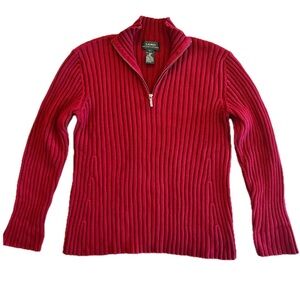 Lauren Ralph Lauren Ribbed Pullover SZ Large Cotton Quarter Zip Womens Crimson
